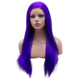 Mxangel Long Straight Violet Purple Heat Friendly Fiber Lace front Cosplay Party Wig