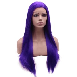 Mxangel Long Straight Violet Purple Heat Friendly Fiber Lace front Cosplay Party Wig