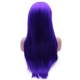 Mxangel Long Straight Violet Purple Heat Friendly Fiber Lace front Cosplay Party Wig