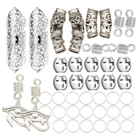 RechicGu Vintage Silver 42Pcs Dreadlock Loc Beard Beads Viking Rasta Updo Braid Hair Dress Pin Accessories Egyptian Swirl Cross Dragon