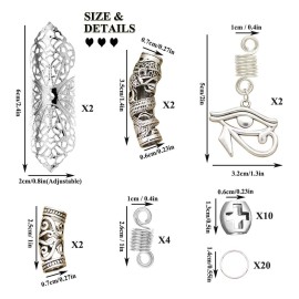 RechicGu Vintage Silver 42Pcs Dreadlock Loc Beard Beads Viking Rasta Updo Braid Hair Dress Pin Accessories Egyptian Swirl Cross Dragon