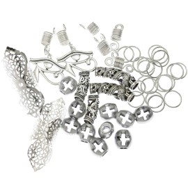 RechicGu Vintage Silver 42Pcs Dreadlock Loc Beard Beads Viking Rasta Updo Braid Hair Dress Pin Accessories Egyptian Swirl Cross Dragon