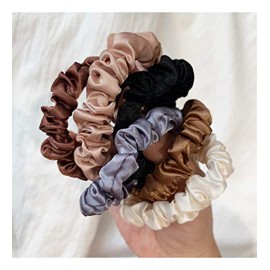 Shuiniba Silk Scrunchies, Small Skinny Elastics Hair Bows and Ponytail Holders, Soft Hair Ropes for Women and Girls Accessories (18 Pack, Colorful)
