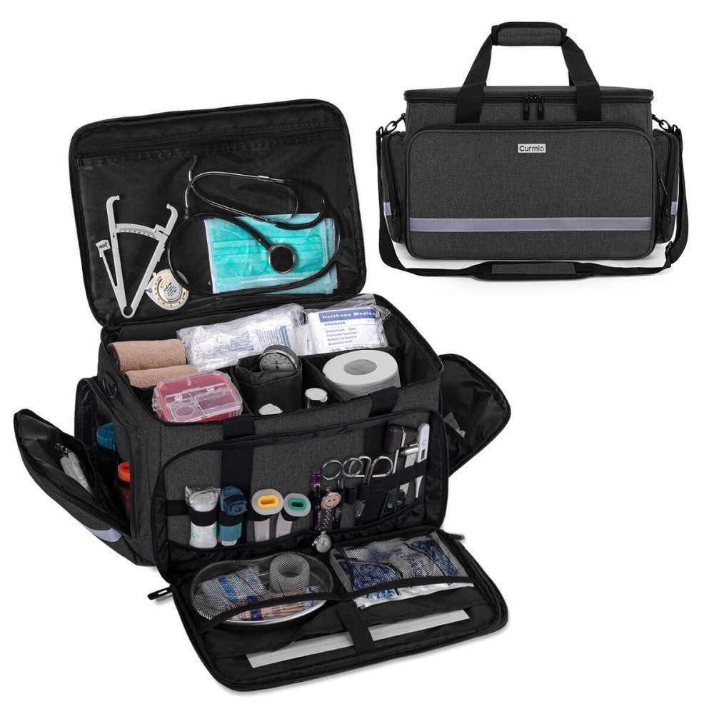 CURMIO Nurse Bag, Medical Bag with Inner Dividers and No-Slip Bottom for Home Visits, Health Care, Hospice, For Nursing Students, Physical Therapists, Doctors,Black (Patent Pending) CURMIO Nurse Bag, Medical Bag with Inner Dividers and No-Slip Bottom for Home Visits, Health Care, Hospice, For Nursing Students, Physical Therapists, Doctors,Black (Patent Pending)