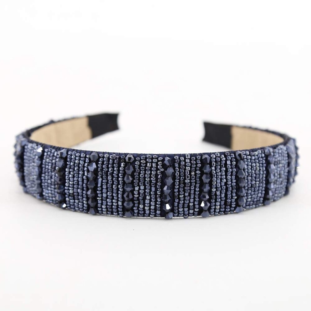 BTWTRY Navy Blue Broadside Hand Made Crystal Headband Fashion Lssuing Boutique Press Hair Headband for Woman and Girl Hair Accessories (Navy Blue)