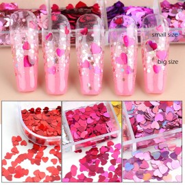 3D Heart Nail Art Stickers Glitter Decals Love Nail Sequins Laser Heart Nail Supplies Sparkle Nail Flakes Mixed Size Colorful Shiny Design for Acrylic Nail Supplies Charms Nail Decorations Accessories
