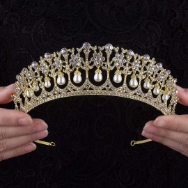 CROWN GUIDE Crystal Rhinestone Queen Bride Tiara Crown for Women Girls Headdress Vintage Bridal Birthday Prom Wedding Tiaras and Crowns Hair Jewelry Accessories Gold