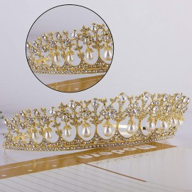CROWN GUIDE Crystal Rhinestone Queen Bride Tiara Crown for Women Girls Headdress Vintage Bridal Birthday Prom Wedding Tiaras and Crowns Hair Jewelry Accessories Gold
