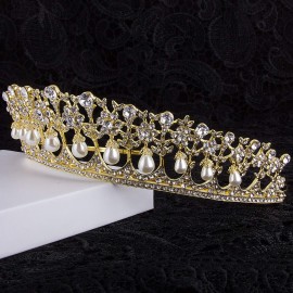 CROWN GUIDE Crystal Rhinestone Queen Bride Tiara Crown for Women Girls Headdress Vintage Bridal Birthday Prom Wedding Tiaras and Crowns Hair Jewelry Accessories Gold