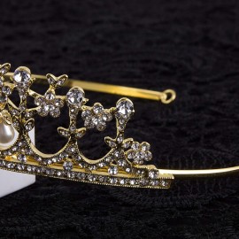 CROWN GUIDE Crystal Rhinestone Queen Bride Tiara Crown for Women Girls Headdress Vintage Bridal Birthday Prom Wedding Tiaras and Crowns Hair Jewelry Accessories Gold