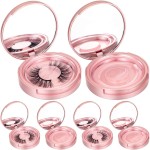 Maitys 6 Pcs Eyelash Storage Box With Mirror, Circle Packaging Holder Case, Empty Lash Organizer Container for Travel Storage Cosmetic Women Ladies (Rose Gold)