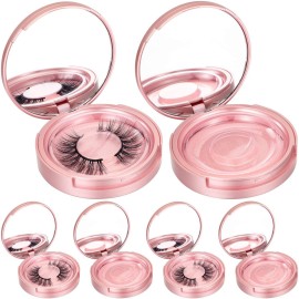 Maitys 6 Pcs Eyelash Storage Box With Mirror, Circle Packaging Holder Case, Empty Lash Organizer Container for Travel Storage Cosmetic Women Ladies (Rose Gold)