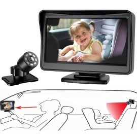 FEISIKE Car Baby Camera, 4.3\'\' HD Infrared Night Vision Function Baby Car Camera Display, Backseat Car Camera for Baby with 150 Wide View & 360 Rotatable Easy Installation in 5 Mins Baby Car Mirror