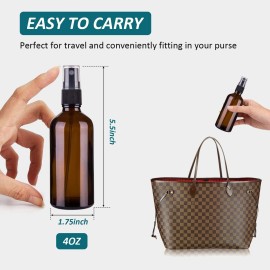YUNFOOK 4 oz Amber Glass Spray Bottles for Essential Oils, Small Empty Fine Mist Spray Bottle,4 Pack with Funnel Dropper