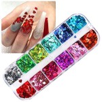Heart Nail Art Glitter Sequins Heart Valentines Nail Art Sticker Decals Laser Love Heart Glitter Flakes for Manicure Make Up DIY Nail Decoration