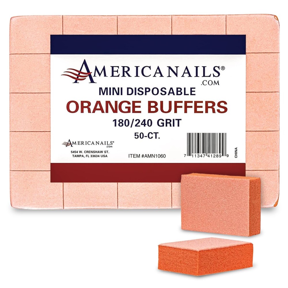 Americanails Mini Orange Buffers - (180/240 Grit) - Professional Salon Quality Buffing Blocks for Nails - Buff Nails Prior to Application of Polish, Gel Polish, Gel, Acrylic, Double-Sided, 50 Ct Americanails Mini Orange Buffers - (180/240 Grit) - Professional Salon Quality Buffing Blocks for Nails - Buff Nails Prior to Application of Polish, Gel Polish, Gel, Acrylic, Double-Sided, 50 Ct