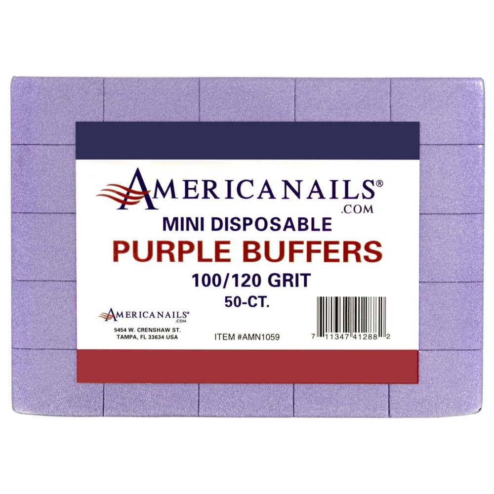 Americanails Mini Purple Buffers - (100/120 Grit) - Professional Salon Quality Buffing Blocks for Nails - Buff Nails Prior to Application of Polish, Gel Polish, Gel, Acrylic, Double-Sided, 50 Ct
