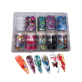 Butterfly Nail Foil Nail Art Sticker Nail Decal Flower Transfer Starry Sky Paper Colorful Nail Transfer Foils for Women Girls Fingernails Toenails Decorations