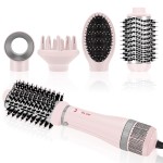 IG INGLAM 4 in 1 Blowout Hair Dryer Brush Set - Negative Ion Detachable Hair Dryer, Volumizer Styler with 2 Brush Heads, Pink