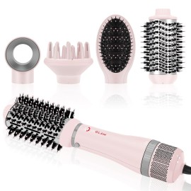 IG INGLAM 4 in 1 Blowout Hair Dryer Brush Set - Negative Ion Detachable Hair Dryer, Volumizer Styler with 2 Brush Heads, Pink
