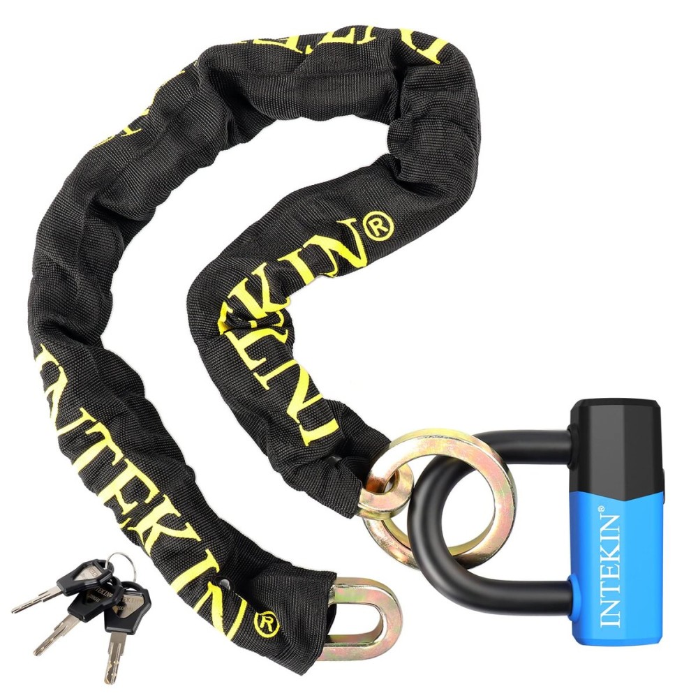 INTEKIN Motorcycle Chain Locks 3.6FT Motorcycle Lock 10mm/0.42inch Thick Bike Chain Lock Heavy Duty Chain Lock with 16mm/0.64inch Disc Lock for Motorcycles, Scooters, Gates and More, Blue
