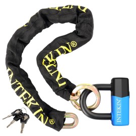 INTEKIN Motorcycle Chain Locks 3.6FT Motorcycle Lock 10mm/0.42inch Thick Bike Chain Lock Heavy Duty Chain Lock with 16mm/0.64inch Disc Lock for Motorcycles, Scooters, Gates and More, Blue