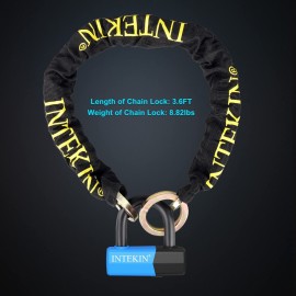 INTEKIN Motorcycle Chain Locks 3.6FT Motorcycle Lock 10mm/0.42inch Thick Bike Chain Lock Heavy Duty Chain Lock with 16mm/0.64inch Disc Lock for Motorcycles, Scooters, Gates and More, Blue