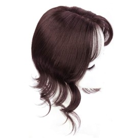 Middle Part Fringe Skin Base Topper 14 French Wavy Style Clip in Hairpiece for Women Crown Thinning Hair Dark Reddish Brown