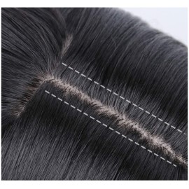 Middle Part Fringe Skin Base Topper 14 French Wavy Style Clip in Hairpiece for Women Crown Thinning Hair Dark Reddish Brown