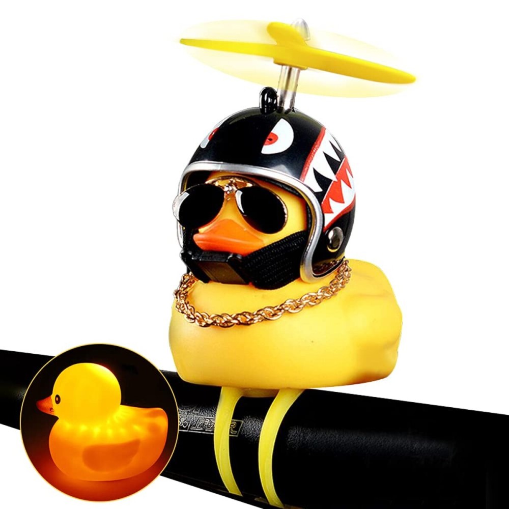 wonuu Rubber Duck Toy Car Ornaments Yellow Duck Car Dashboard Decorations Squeeze Duck Bicycle Horns with Propeller Helmet