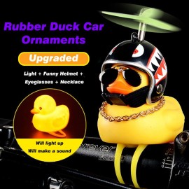 wonuu Rubber Duck Toy Car Ornaments Yellow Duck Car Dashboard Decorations Squeeze Duck Bicycle Horns with Propeller Helmet