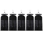 5pcs Wig Storage Bags with 5pcs Wooden Hangers Hair Extensions Carrier Holder Dustproof Case Pouch Beauty Hair Salon Organizer for Daily Use & Travel (Black Wig Bags+Black Hangers)