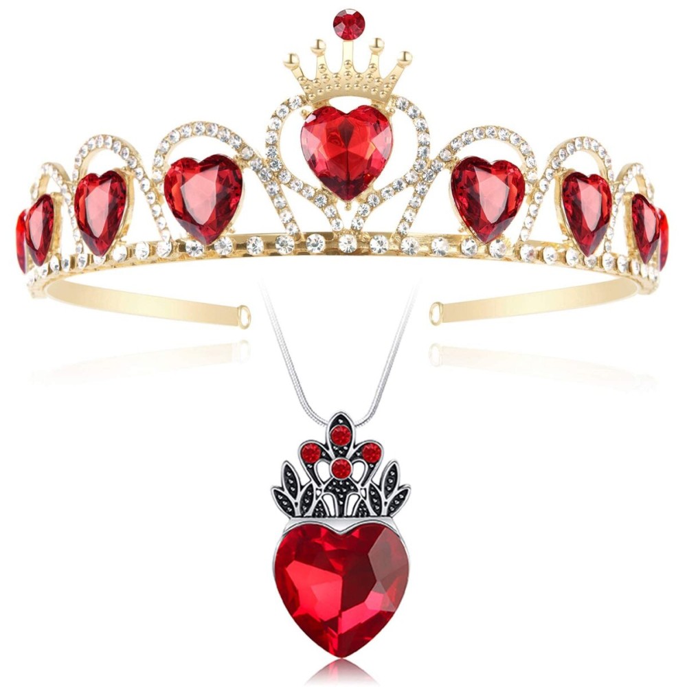 HEIKLN Descendant Gold Tiara Red Heart Crown and Necklace Rise of Red Jewelry Set Queen of Hearts Evie Costume Fan Jewelry Gift for Girls Teen Party HEIKLN Descendant Gold Tiara Red Heart Crown and Necklace Rise of Red Jewelry Set Queen of Hearts Evie Costume Fan Jewelry Gift for Girls Teen Party