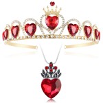 HEIKLN Descendant Gold Tiara Red Heart Crown and Necklace Rise of Red Jewelry Set Queen of Hearts Evie Costume Fan Jewelry Gift for Girls Teen Party