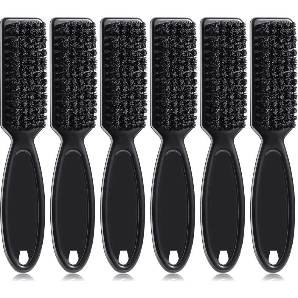 6 Pieces Fade Brush Barber Blade Hair Trimmer Nylon Duster Tool for Clipper Cleaning (Black)