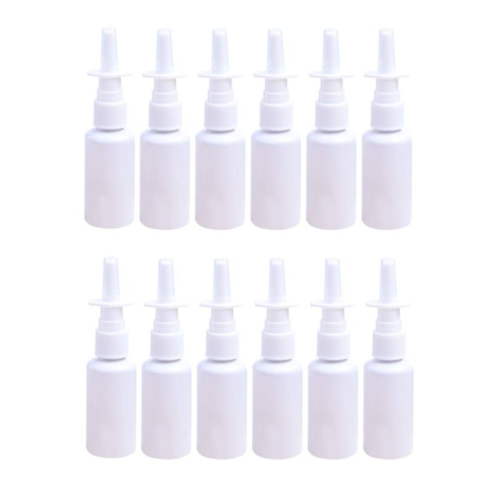 12 Pieces 15 ml Empty Plastic Nasal Spray Bottles Refillable Plastic Nasal Spray Bottles Pump Sprayer Mist Nose Spray Refillable Bottle, White