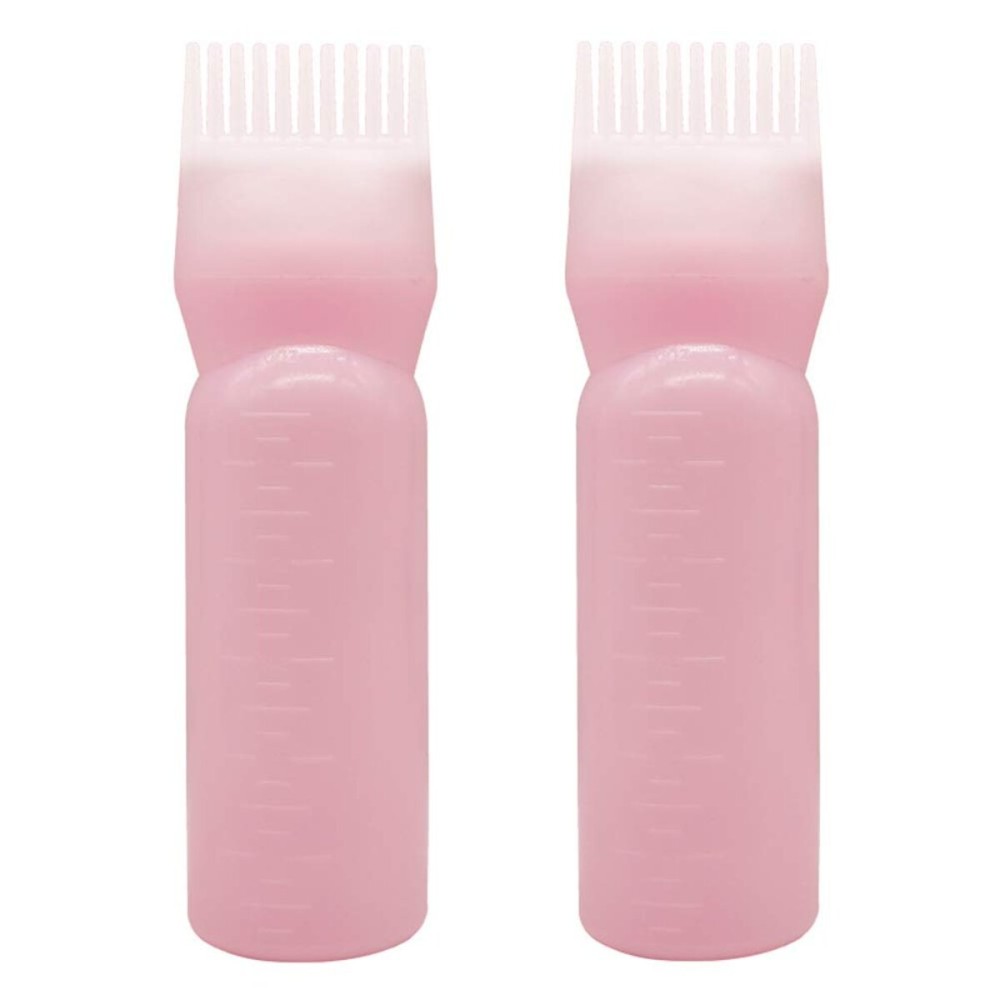 2 Pieces Root Comb Applicator Bottle Hair Coloring Dye Bottle Scalp Treament Essential Salon Hair Cleansing Bottle With Graduated Scale, Pink