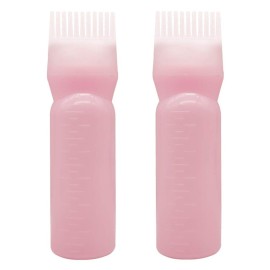 2 Pieces Root Comb Applicator Bottle Hair Coloring Dye Bottle Scalp Treament Essential Salon Hair Cleansing Bottle With Graduated Scale, Pink
