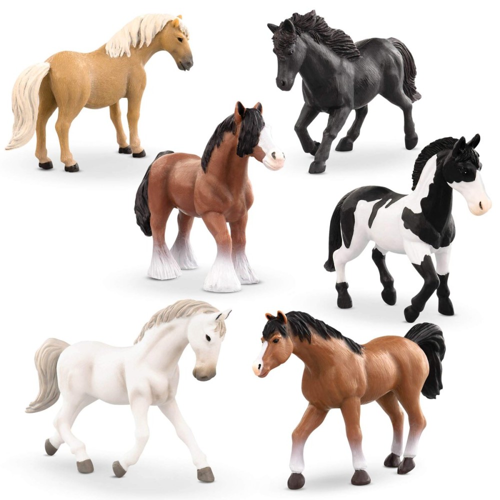 Terra by Battat - 6pcs Realistic Horse Figurines Set - 6-Inch Plastic Animal Toys with Arabian, Clydesdale, Paint Horses - Educational Farm Toys for Kids Ages 3+ - Party Favors & Gifts