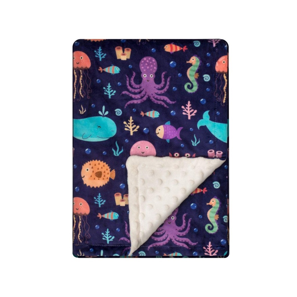 Soft Plush Minky Blanket for Boys & Girls - Double Layer with Dotted Backing, Toddler to Newborn, Shower Gifts (Navy Whale, 30 X 40 inches)