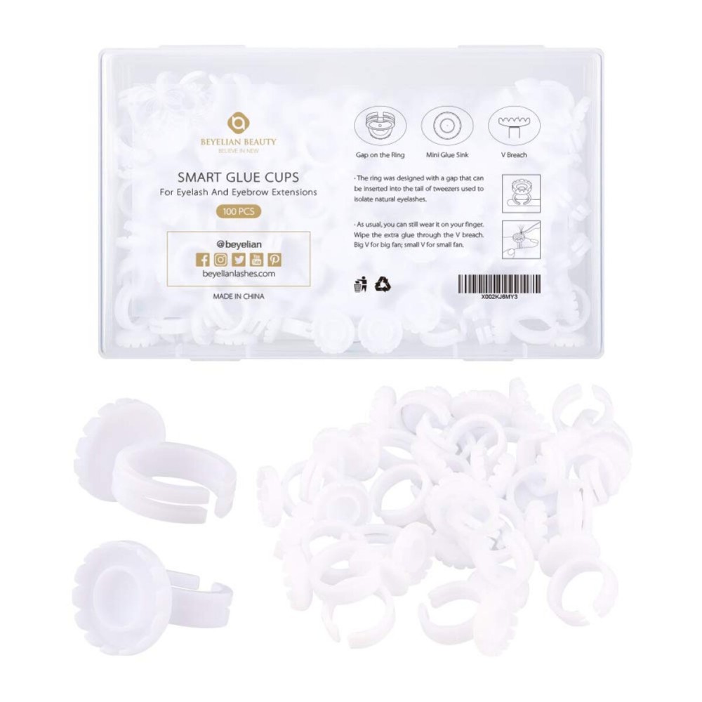 BEYELIAN Smart Glue Cups Fanning Cup Lash Glue Holder for Eyelash Extensions 2 Methods of Use 100 PCS Professional Use PP Material Harmless to Human