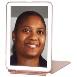 EX ELECTRONIX EXPRESS LED Lighted Travel Makeup Mirror, Rechargeable Illuminated Portable Mirror with 3 Light Colors, Perfect for Travel, Makeup and Beauty Needs (Rose Gold)