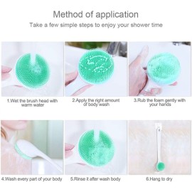 Silicone Body Scrubber Exfoliator, Back Brush Long Handle for Shower with Soft Bristles, Shower Brush Scrubber for Body Men and Women, BPA Free, Non-Slip