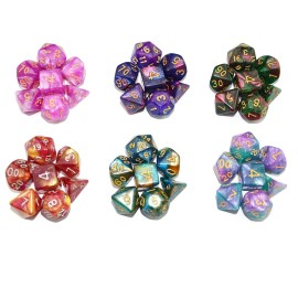SmartDealsPro 6 x 7 Sets (42 pcs) Glitter Polyhedral Dice Sets with Pouches for DND RPG MTG Dungeon and Dragons Table Board Roll Playing Games D4 D8 D10 D12 D20 (6 Sets)