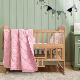 FLXXIE Machine Washable Microfiber Down Alternative Toddler Comforter, Super Soft and Lightweight Kids Crib Quilted Blanket for Stroller, Travel, 39x47 Inches, Pink