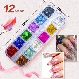 JOYJULY 3D Holographic Butterfly Nail Glitter - 24 Color Set Sequins Laser Acrylic Paillettes for Nail Art Decoration & DIY Crafting