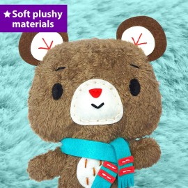 KRAFUN Sewing Kit for Kids Age 7 8 9 10 11 12 Beginner My First Art & Craft, Includes 3 Stuffed Animal Dolls Teddy, Raccoon and Owl, Instructions & Plush Felt Materials for Learn to Sew, Embroidery