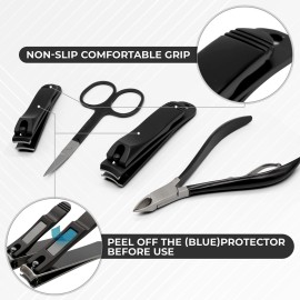 ASH ISLAND Nail Clippers Set - Black Stainless 12 in 1 For Men And Women Manicure Pedicure Travel Kit Luxury Nail File Sharp Nail Scissors Fingernails Toenails with Portable Stylish Case