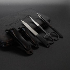 ASH ISLAND Nail Clippers Set - Black Stainless 12 in 1 For Men And Women Manicure Pedicure Travel Kit Luxury Nail File Sharp Nail Scissors Fingernails Toenails with Portable Stylish Case