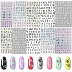 EBANKU Nail Letter Stickers, Nail Stickers for Nail Art 10 Sheets 5colors Self-Adhesive Old English Nail Sticker 3D Words Alphabet Nail Decals for DIY Women Nail Decoration